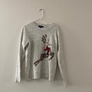 Cute Ugly Christmas Sweater in Grey with Deer and sparkles